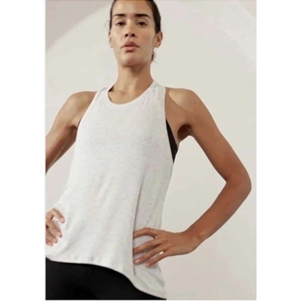 Athleta Women's Ease In Rib Tank Top Size Large Heathered Gray Activewear EUC